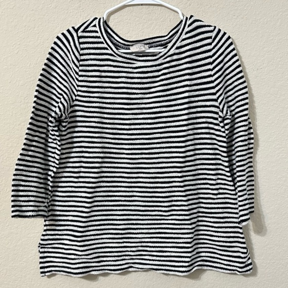 Loft Top Black White Striped Long Sleeve Knit Shirt Soft Trendy Classic